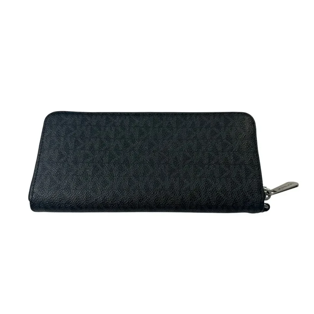 Michael Kors Jet Set Travel Large Continental Zip Around‎ Wallet MK Logo Black